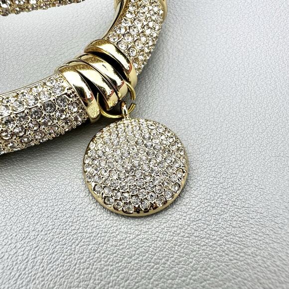 Joan Boyce Set 2 Black Leather Gold Pave Rhinestone Love Barrel-Rolled Bracelets - Picture 5 of 7